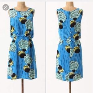 Anthropologie blue floral cocktail dress